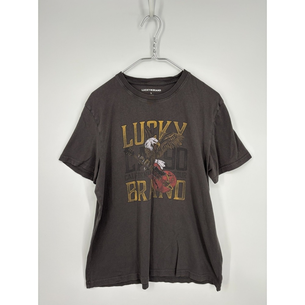 Lucky Brand Tee Shirt Mens L Gray Eagle Guitar Graphic American Cotton Knit